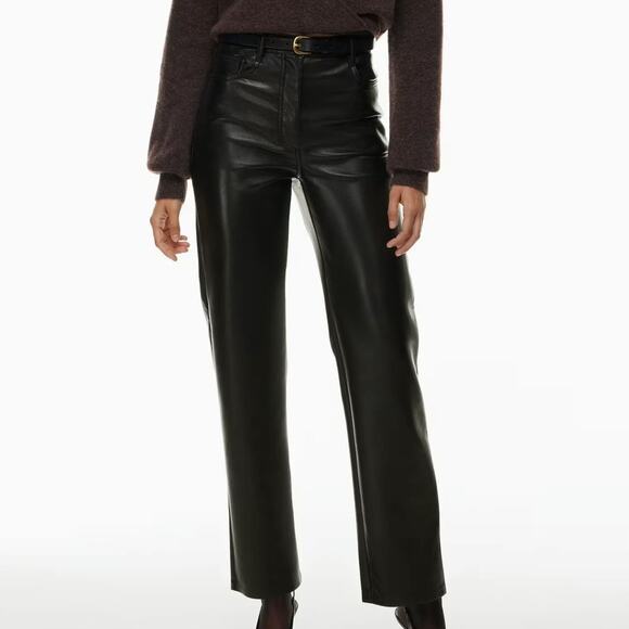 Aritzia Black Vegan Leather Straight Leg Pants Size 8 - Picture 1 of 11